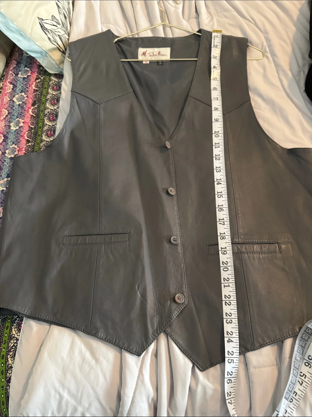 M. Julian Men's Gray Leather Vest - Classic V-Neck Waistcoat